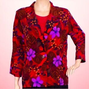 RENEE ADAMS size 1X multicolor floral unstructured blazer polyester microfiber